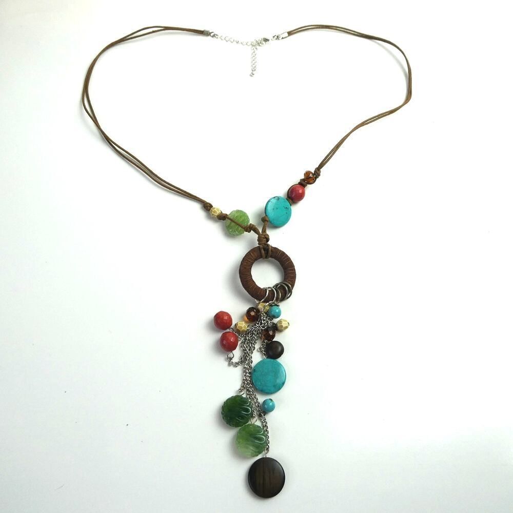 Dangle Statement Dangle Beaded Genuine Stone Cord… - image 2